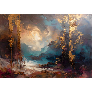 Golden Drift Horizon - AI Art Wall Mural for Contemporary Interiors