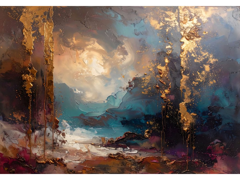 Golden Drift Horizon - AI Art Wall Mural for Contemporary Interiors