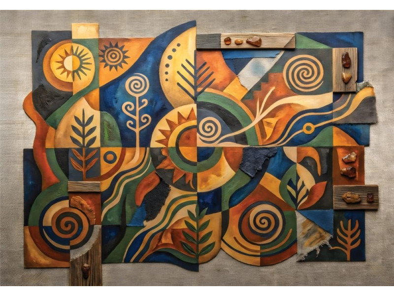 Earthbound Symbols - AI Art Wall Mural for Contemporary Interiors