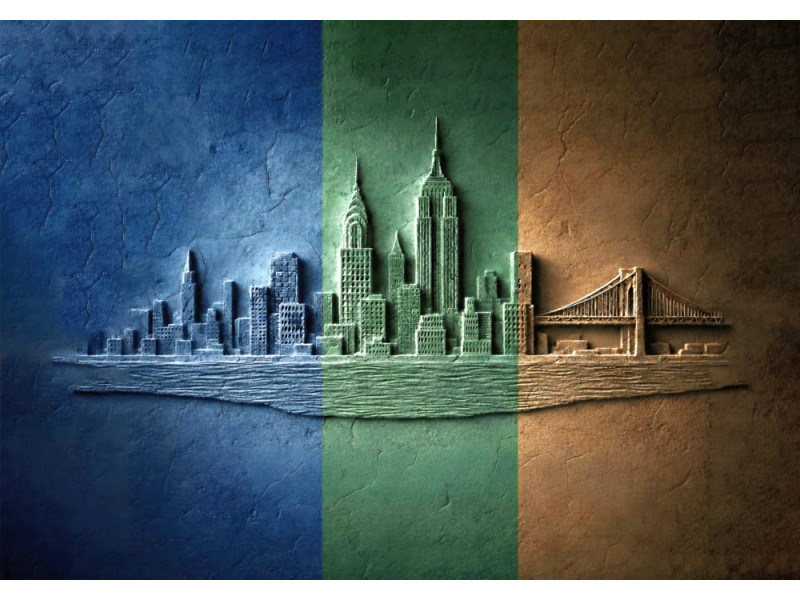 Chromatic Skyline Relief - AI Art Wall Mural for Contemporary Interiors