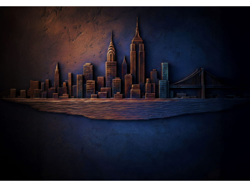 Midnight Metropolis Relief - AI Art Wall Mural for Contemporary Interiors