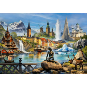 Nordic Mythic Journey Scandinavian Landmarks Fantasy Collage - AI Art Wall Mural for Contemporary Interiors | Wall4Soul