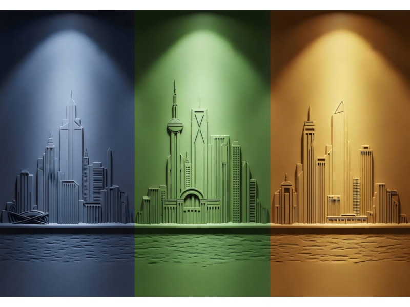 Spotlight Urbanity Relief - AI Art Wall Mural for Contemporary Interiors