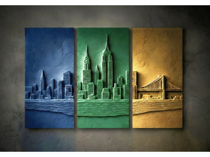 Urban Trinity Panels - AI Art Wall Mural for Contemporary Interiors