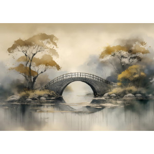 Misty Bridge - AI Art Wall Mural for Contemporary Interiors