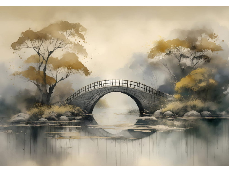 Misty Bridge - AI Art Wall Mural for Contemporary Interiors