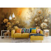 Golden Glow Floral - AI Art Wall Mural for Contemporary Interiors