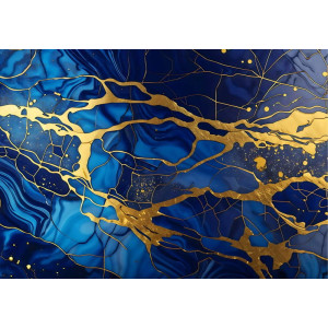 Gilded Rivers on Sapphire Blue - Luxurious AI Wall Mural
