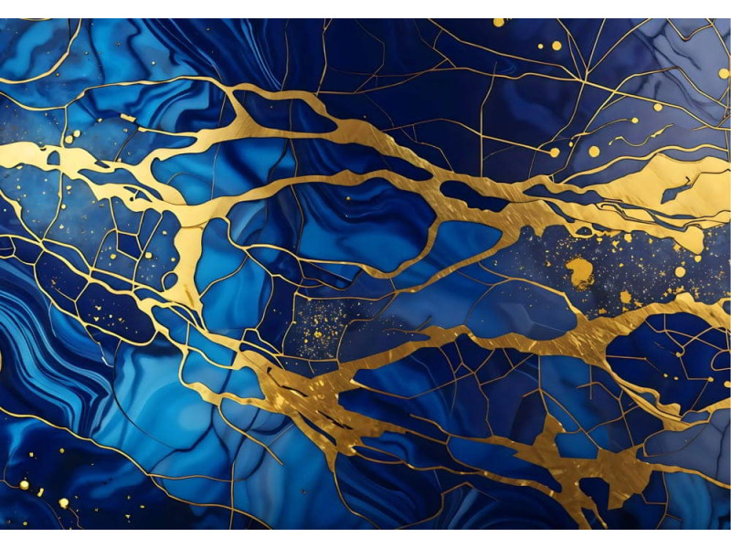 Gilded Rivers on Sapphire Blue - Luxurious AI Wall Mural