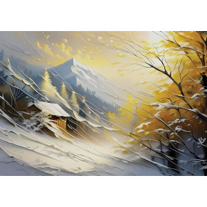 Golden Serenity in Winter's Embrace - AI Art Wall Mural for Contemporary Interiors