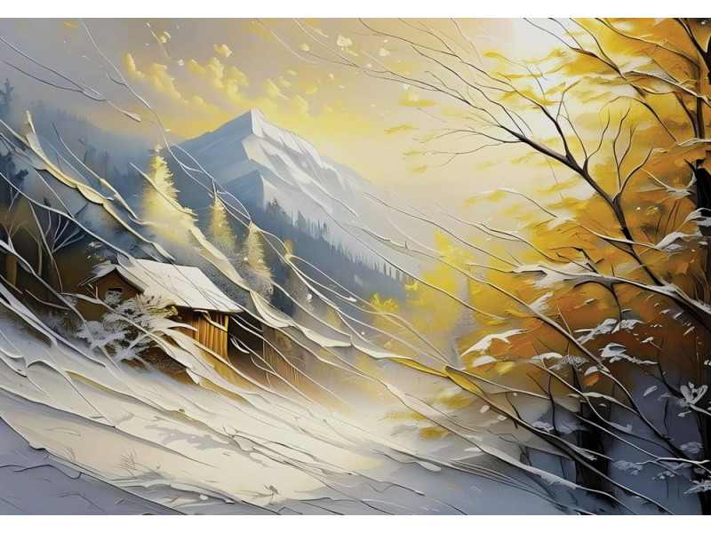 Golden Serenity in Winter's Embrace - AI Art Wall Mural for Contemporary Interiors