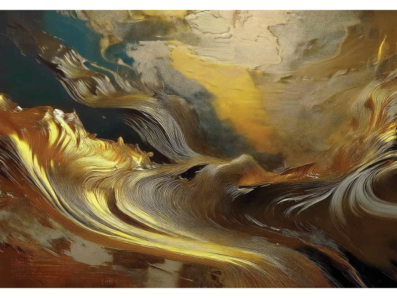 Golden Waves Abstract Art - Shimmering AI Wall Mural