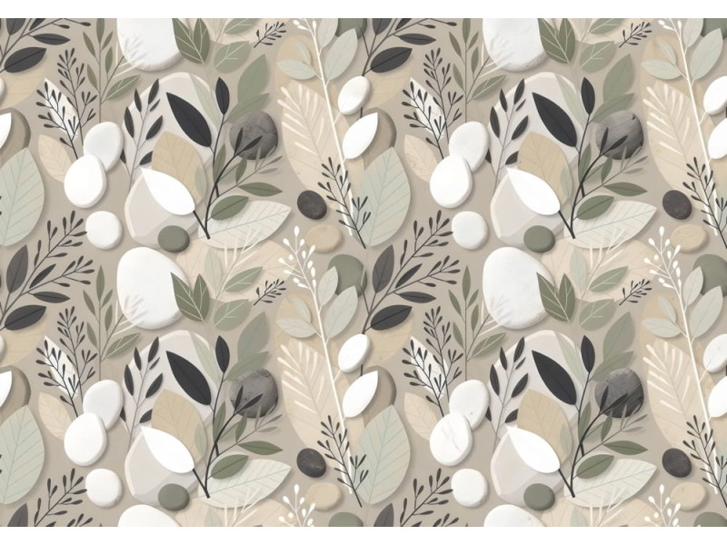 Organic Stone & Foliage - AI Art Wall Mural for Contemporary Interiors