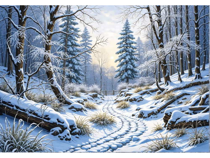 Winter Path Stillness - AI Art Wall Mural for Contemporary Interiors