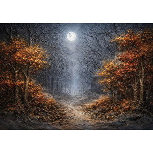 Moonlight Over Relief Forest - AI Art Wall Mural for Contemporary Interiors | Wall4Soul