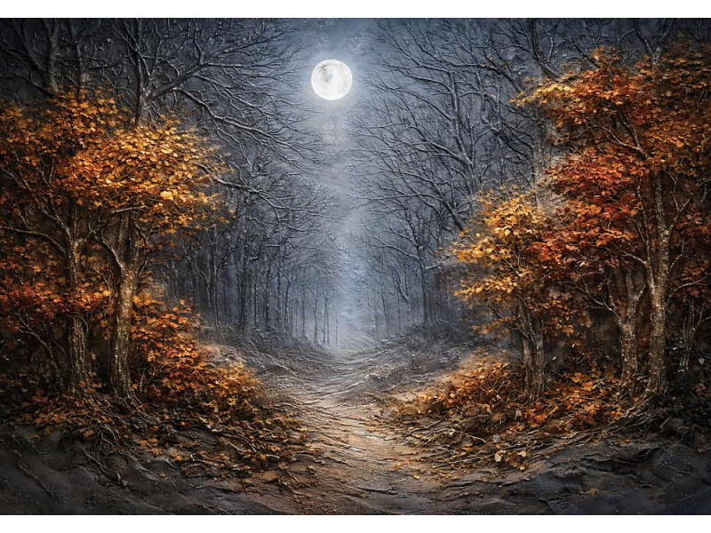 Moonlight Over Relief Forest - AI Art Wall Mural for Contemporary Interiors