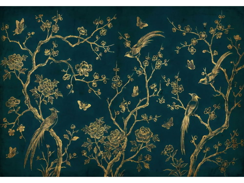 Royal Indigo - Ornamental Garden - AI Art Wall Mural for Contemporary Interiors