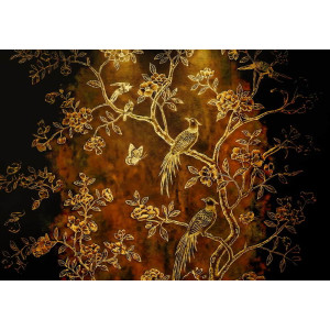 Golden Amber - Ornamental Garden - AI Art Wall Mural for Contemporary Interiors