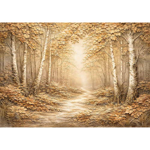 Golden Birch Forest Relief - AI Art Wall Mural for Contemporary Interiors | Wall4Soul