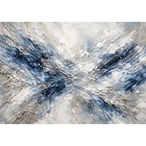 Silver & Indigo Fusion Metallic Blues - Modern AI Wall Mural