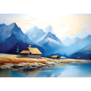 Tranquil Reflections Mountain - AI Art Wall Mural for Contemporary Interiors