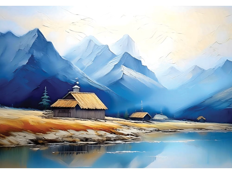 Tranquil Reflections Mountain - AI Art Wall Mural for Contemporary Interiors
