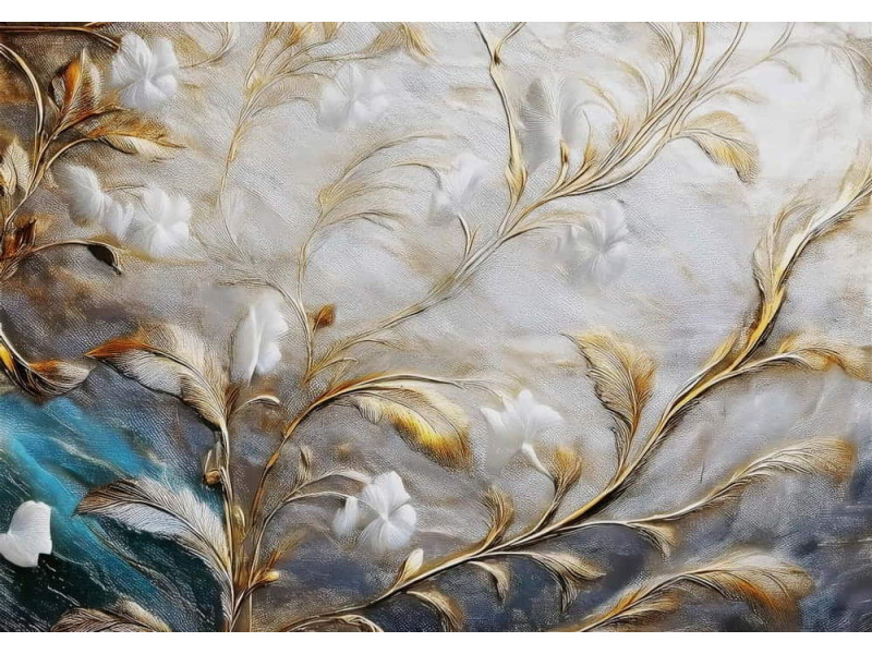 Luxurious Gold Floral - AI Art Wall Mural for Contemporary Interiors