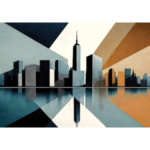 New York Cityscape in Teal - AI Art Wall Mural for Contemporary Interiors | Wall4Soul