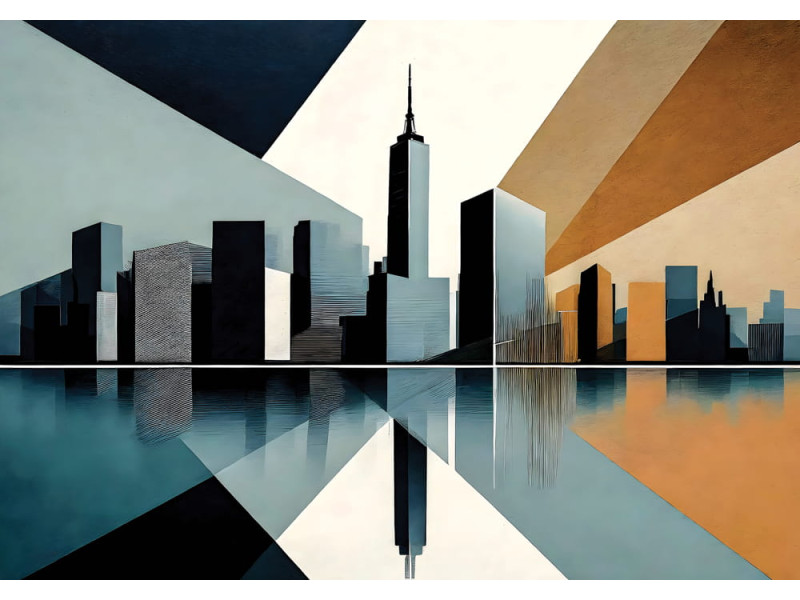 New York Cityscape in Teal - AI Art Wall Mural for Contemporary Interiors
