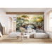 Stone Bridge Over Peaceful River Mural - AI Art Wall Mural for Contemporary Interiors
