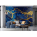 Gilded Rivers on Sapphire Blue - Luxurious AI Wall Mural