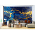Gilded Rivers on Sapphire Blue - Luxurious AI Wall Mural