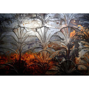 Floral Echoes in Metal - AI Art Wall Mural for Contemporary Interiors | Wall4Soul