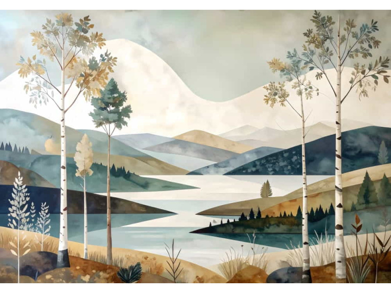 Serene Vista - AI Art Wall Mural for Contemporary Interiors