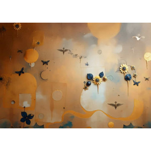 Golden Pollination Nature Scene - Botanical AI Wall Mural