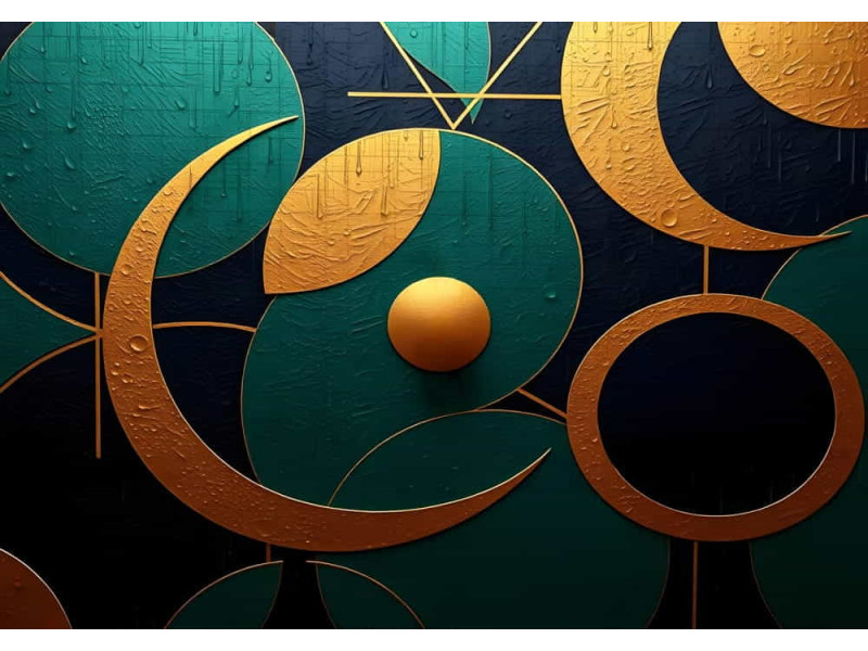 Golden Rain on Emerald Jewel Colors - Luxury AI Wall Mural