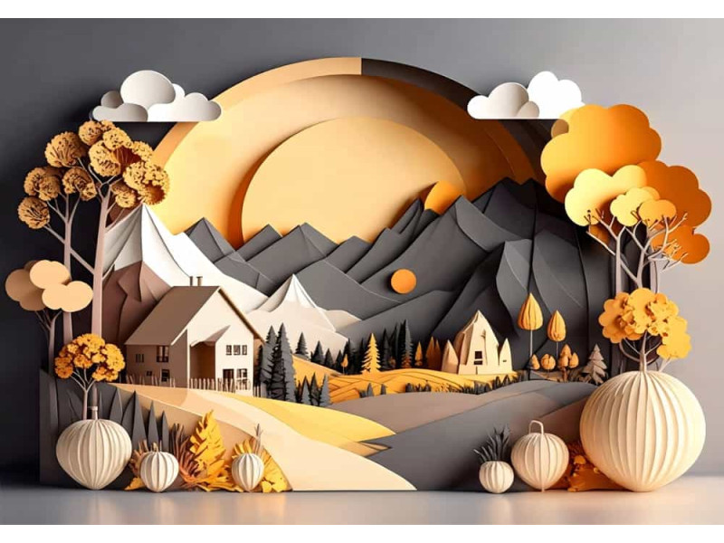 Autumn's Embrace - AI Art Wall Mural for Contemporary Interiors