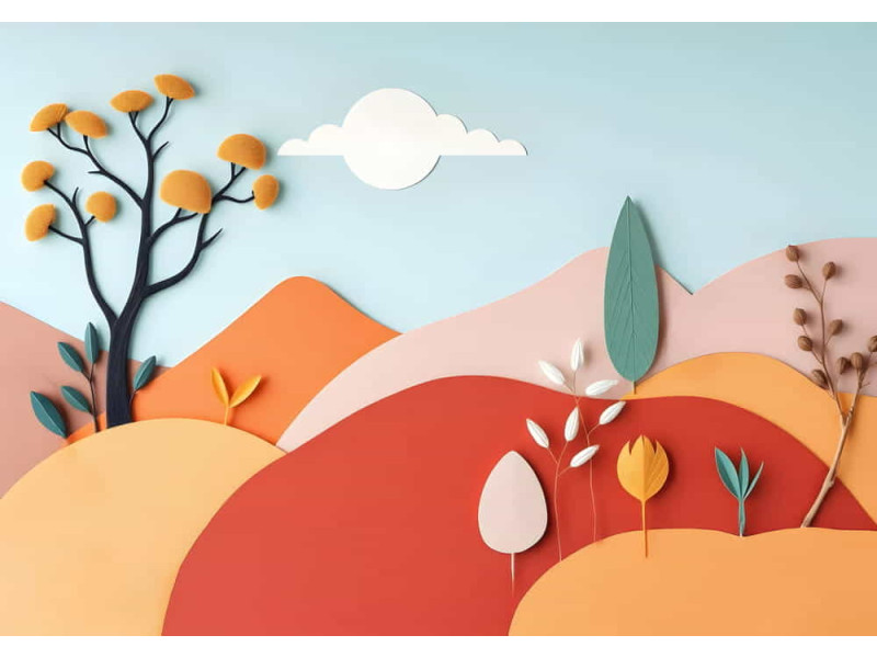 Autumn Paper Hills - AI Art Wall Mural for Contemporary Interiors