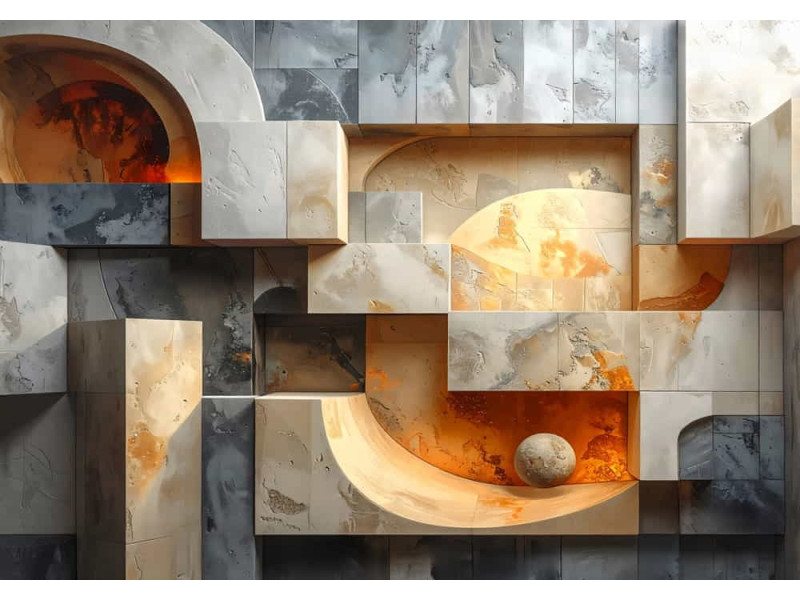 Cubic Fusion Geometric Art - Modern - AI Art Wall Mural for Contemporary Interiors