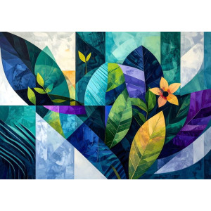 Cubist Botanica Abstract Flora - Artistic AI Wall Mural