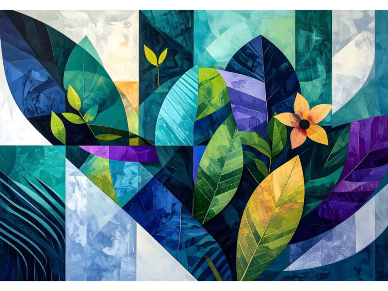 Cubist Botanica Abstract Flora - Artistic AI Wall Mural