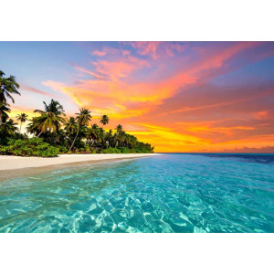 Vibrant Sunset Palm Beach - AI Art Wall Mural for Contemporary Interiors