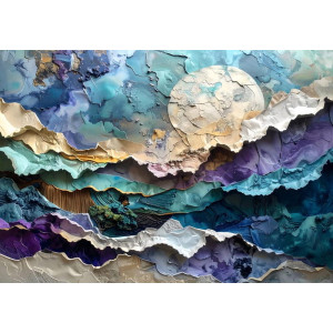 Moonlit Horizons Nightscape - Serene AI Wall Mural