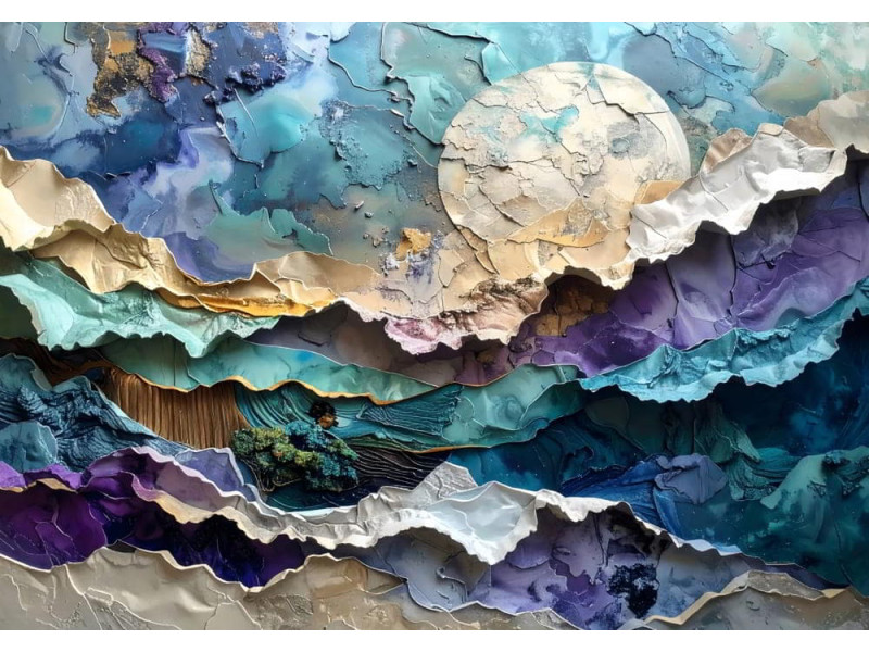 Moonlit Horizons Nightscape - Serene AI Wall Mural Moonlit Horizons Nightscape - Serene AI Wall Mural