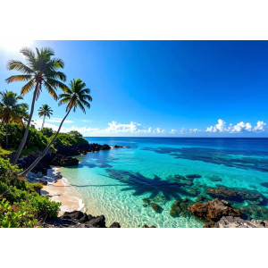 Palm Shadow Rocky Bay - AI Art Wall Mural for Contemporary Interiors