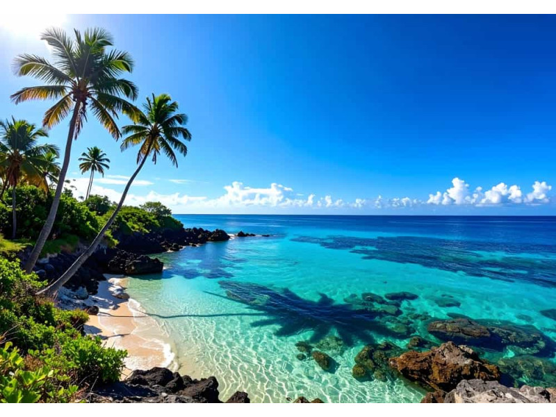 Palm Shadow Rocky Bay - AI Art Wall Mural for Contemporary Interiors