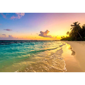 Pastel Sunset Beach Waves - AI Art Wall Mural for Contemporary Interiors