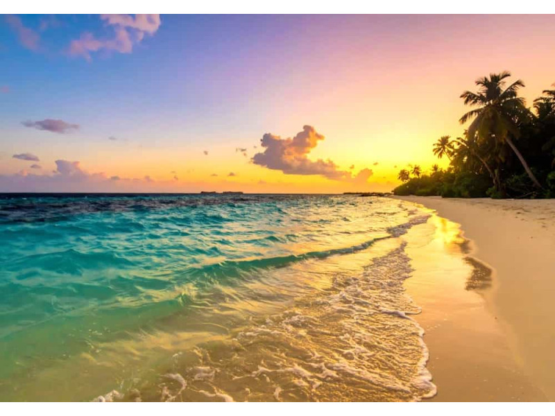 Pastel Sunset Beach Waves - AI Art Wall Mural for Contemporary Interiors