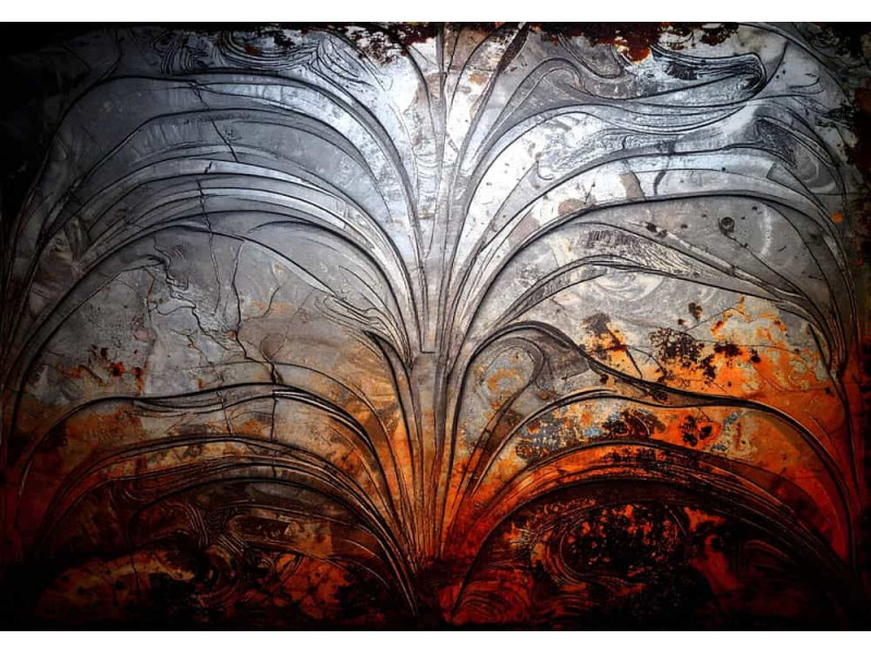 Rust and Reflection - AI Art Wall Mural for Contemporary Interiors