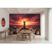 Lighthouse in Crimson Fire - AI Art Wall Mural for Contemporary Interiors